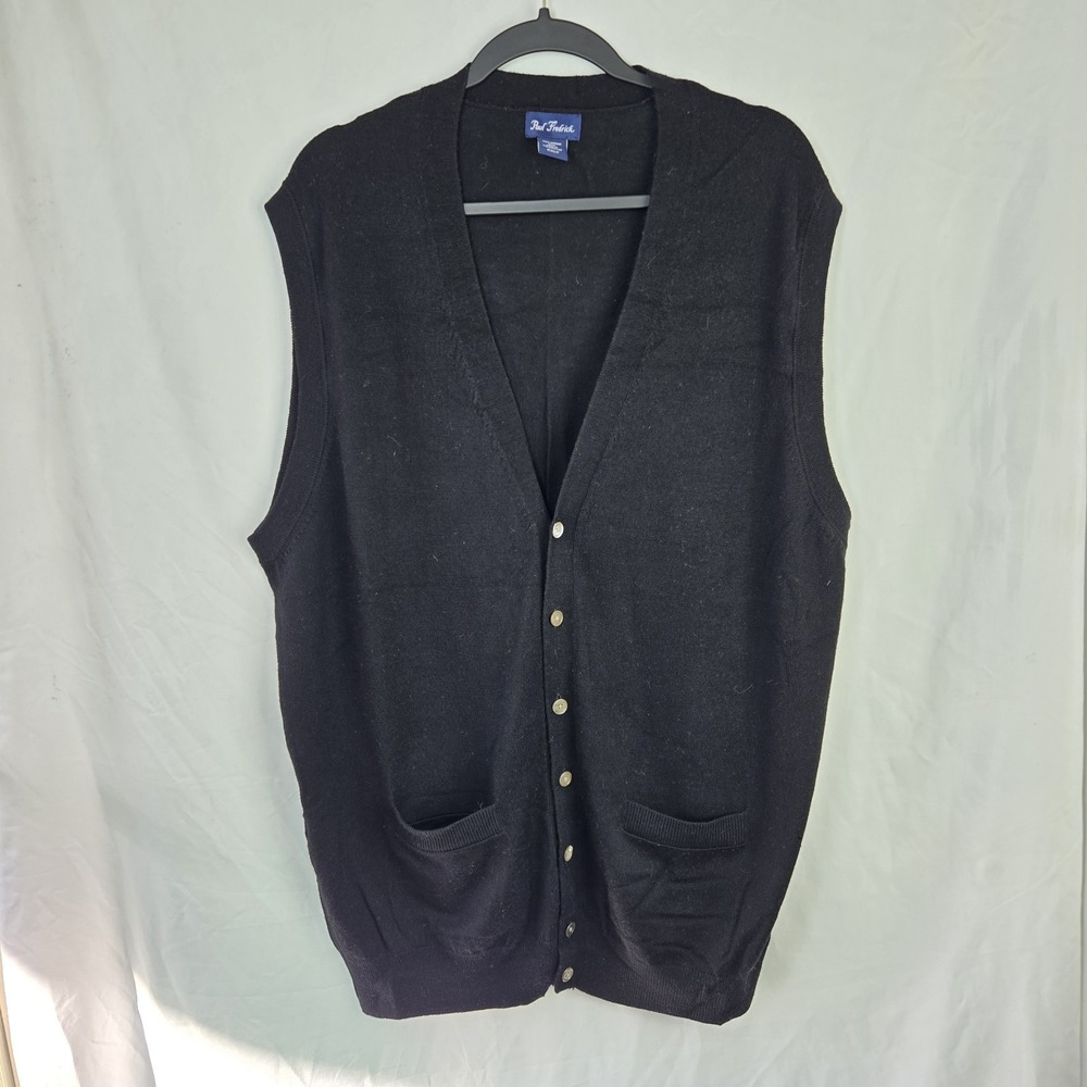 Paul Fredrick Merino Wool Button Up Vest Mens XXLT Black Pockets Grandpacore
